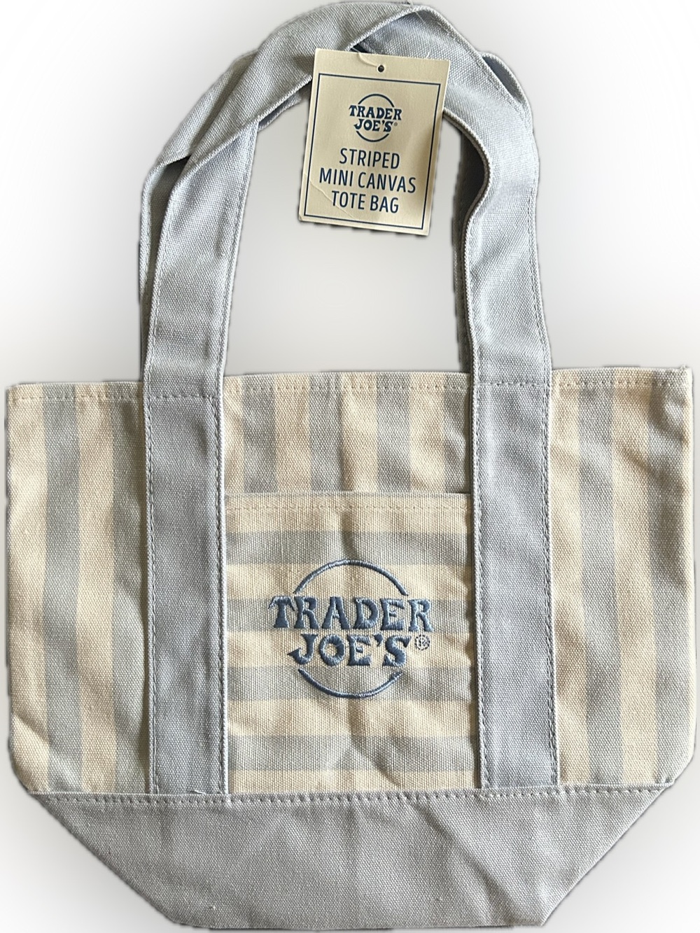 Trader Joe's Mini Striped Canvas Tote Bag in Beige and Light Blue